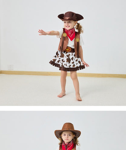 Cowboy Costume for Girls Purim Halloween Toddler Child Cowgirl Cosplay Vest Skirt Party Fancy Dress Carnival Birthday Clothes