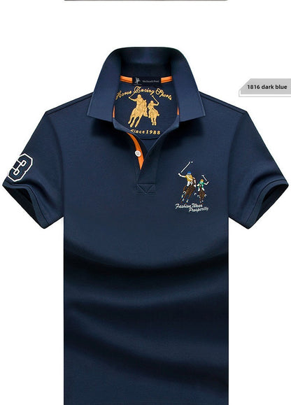 Summer Polo Shirt Men Cotton Casual Embroidery Polo T Shirt Solid Short Sleeve Lapel Button Shirt Business Fashion Designer Male