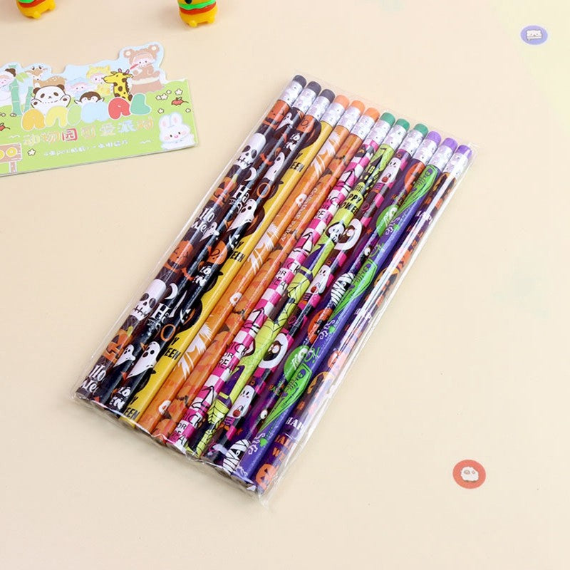 12/24PCS Pumpkin Wooden Pencils Kids Halloween Party Favors Trick or Treat Kindergarten Prizes Award Children Gifts Bag Fillers