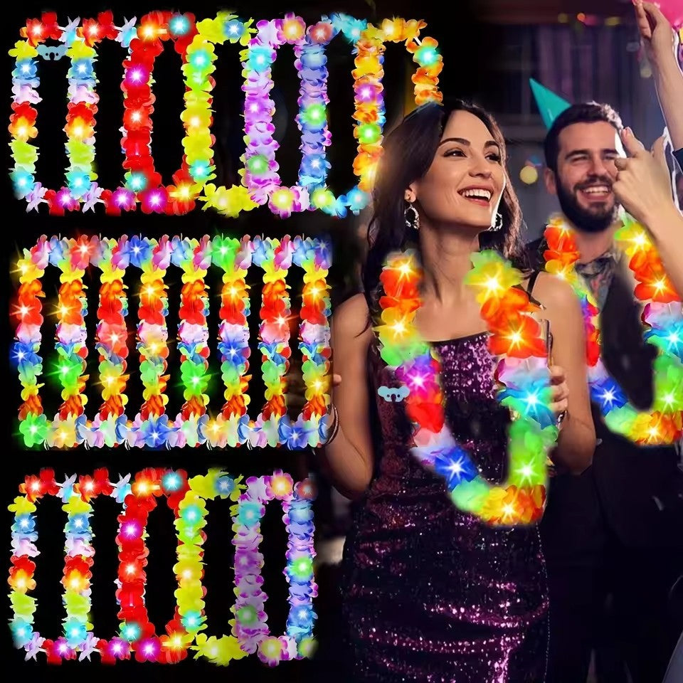 5-20pcs LED Hawaii Leis Flower Wreath glow Necklace Glow in the dark suitable for birthday wedding carnival party
