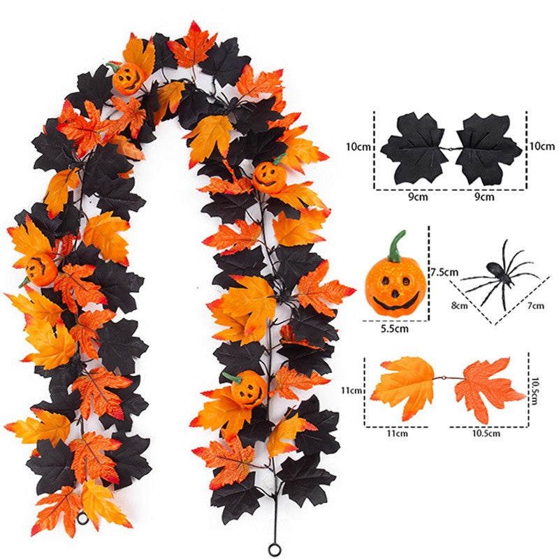 Halloween Artificial Vines Red Black Autumn Maple Leaves Fake Garland For Home Christmas Thanksgiving Party Fireplace Fall Decor