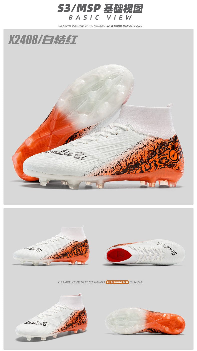 High-top Football Boots, Long Spikes Football Boots, Professional Firm Ground Non-Slipping Training Soccer Cleats for Big Boys