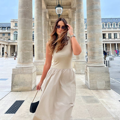 HXAO Black Dress Women Slim Simple O Neck Sleeveless Long Dress Holiday Dress Street Casual Dresses 2025 Women's Summer Dress