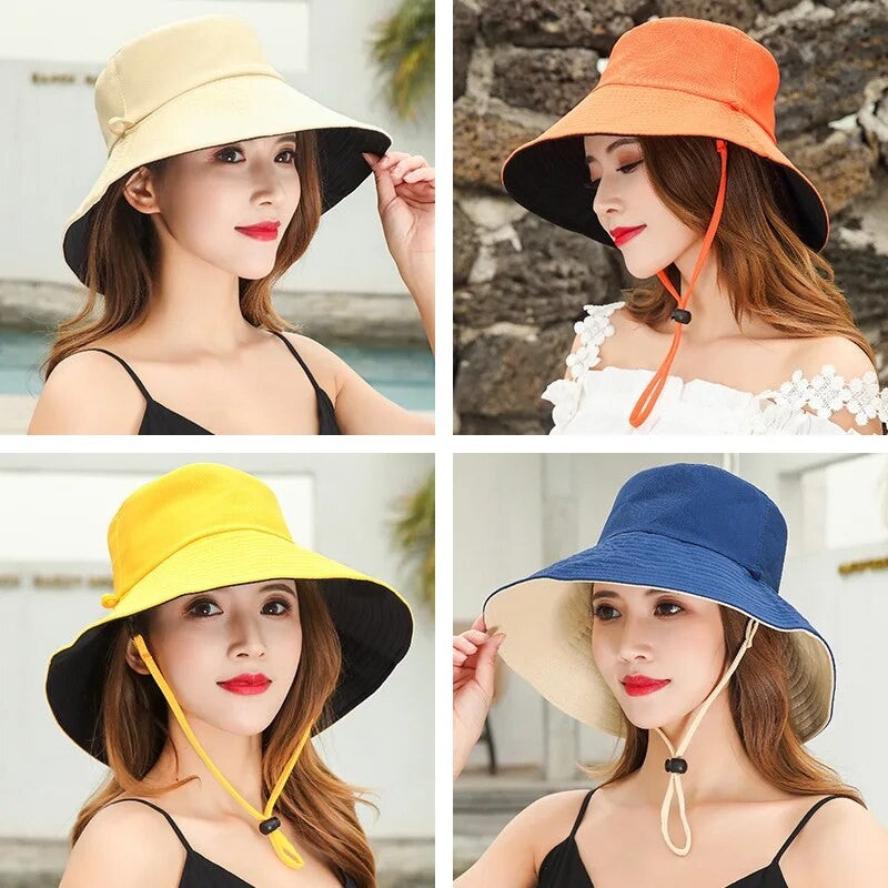 Chapéu de Pescador Feminino, Proteção Facial para o Verão, Protetor Solar, Chapéu de Sol de Aba Larga, Dupla Face e Versátil de Celebridades da Internet