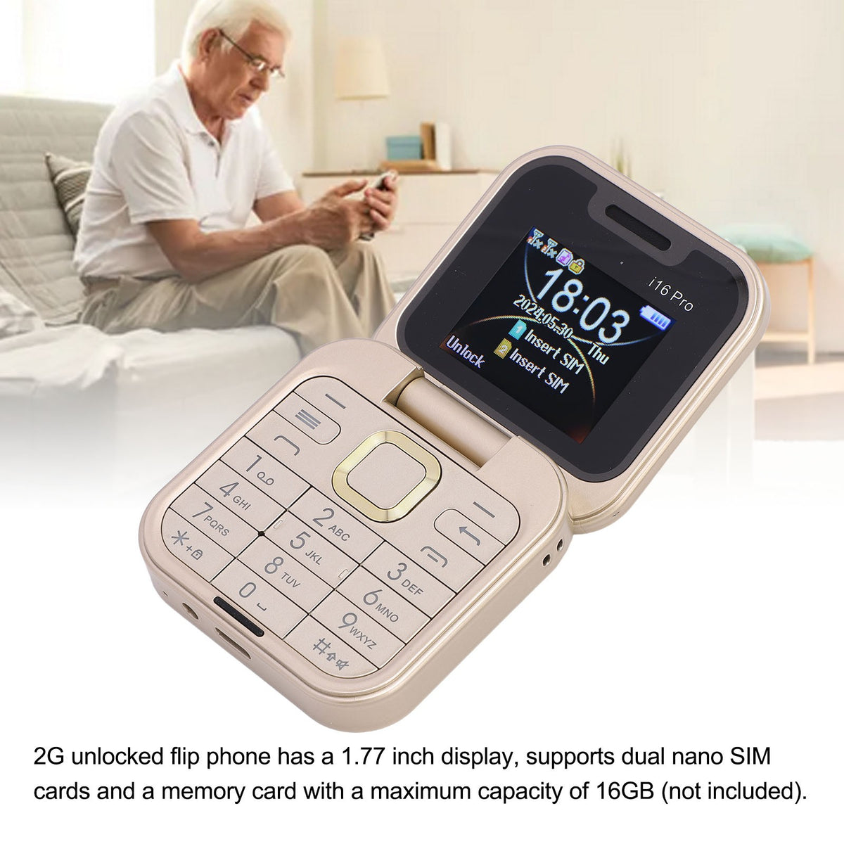 2G Big Buttons  Phone Support Up To 16GB Dual SIM 2G  Phone 1000mAh Battery ABS 0.08MP Music Video Player for Outdoor