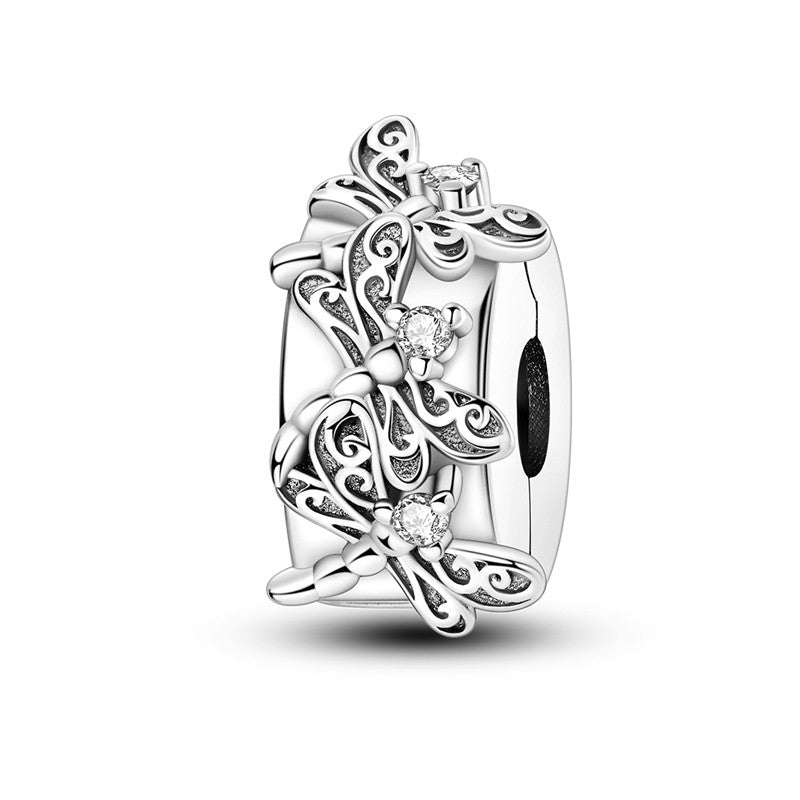 Pingente Charm Libélula Tema Primavera Prata Esterlina 925 Borboleta Flor Pendente Compatível com Bracelete Colar Joias DIY