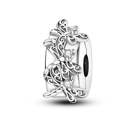 Pingente Charm Libélula Tema Primavera Prata Esterlina 925 Borboleta Flor Pendente Compatível com Bracelete Colar Joias DIY