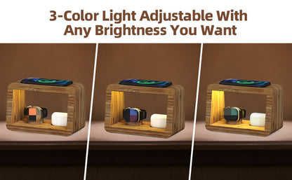 Popular Product 2024 4 In 1 Bamboo Wood Desk Organizer Wireless Charging Dock Station Mobile Phone Holder