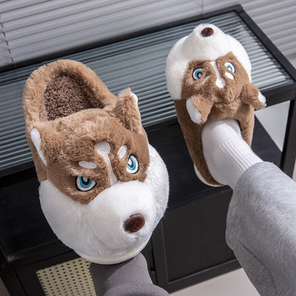 Plus Size 50 Indoor Fluffy Slippers For Women Men Winter Warm Shoes Cute Cartoon Dog Light Weight Couples Home Floor Slipper