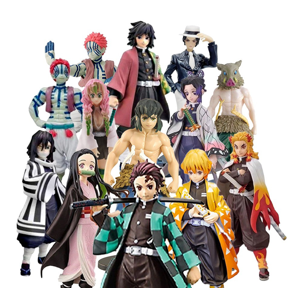 Boneco de Ação do Anime Demon Slayer - Kamado Tanjirou com Agatsuma Zenitsu e Nezuko PVC Modelo Brinquedos Kimetsu No Yaiba Guerreiros