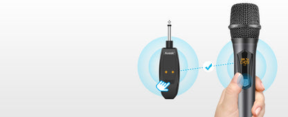 Microfone Sem Fio Aveek para Alto-falante e Máquina de Karaokê, Microfone de Karaokê Recarregável de 2.4GHz (Funciona por 10h), para Festas, 2 Pacotes