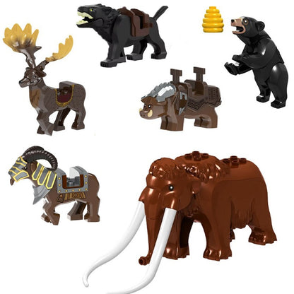 Blocos de Montar Zoológico Medieval Acessórios de Personagens Montarias Animais Cervos Elefantes Camelos Lobos Cavalos de Guerra Tijolos Brinquedos Presentes K080