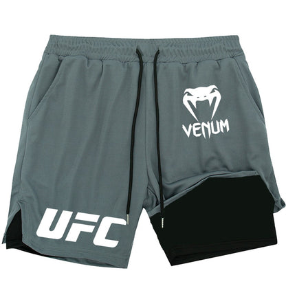 Men's UFC Printed Quick-Dry Double-Layer Sports Shorts, Breathable Tennis Training Shorts