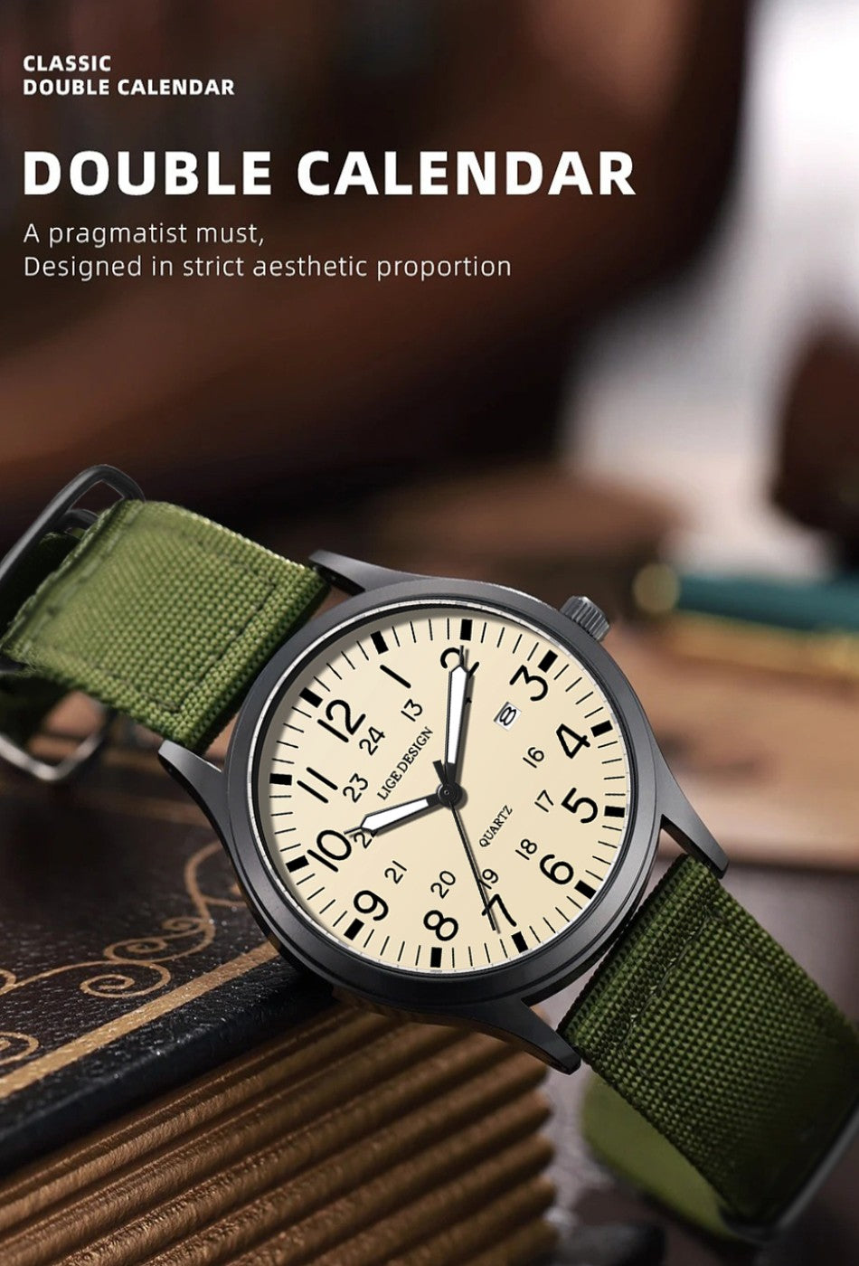 LIGE Top Brand Luxury Men Quartz Watch Date Nylon Leather Waterproof Luminous Military Sports Watches For Men relogios masculino