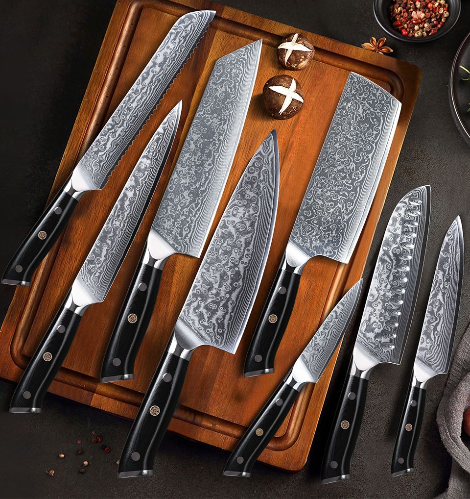 Lâmina Bruta para Facas de Cozinha TURWHO DIY, Aço Damasco 67 Camadas VG10, Faca Japonesa de Chef Santoku Kiritsuke para Fatiar e de Uso Geral