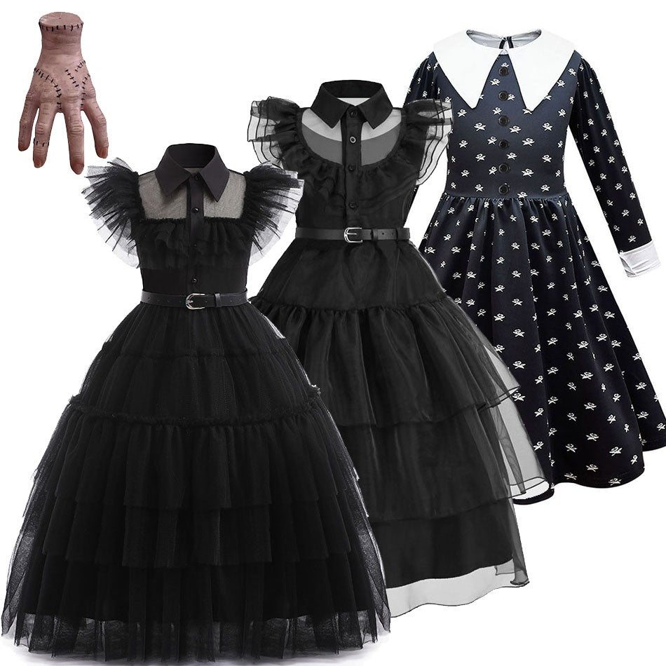 Girls Princess Dress Child Birthday Party Layered Disguise Kids Cosplay Halloween Fantasy Dark Gothic Dancing Costume 4-12Years