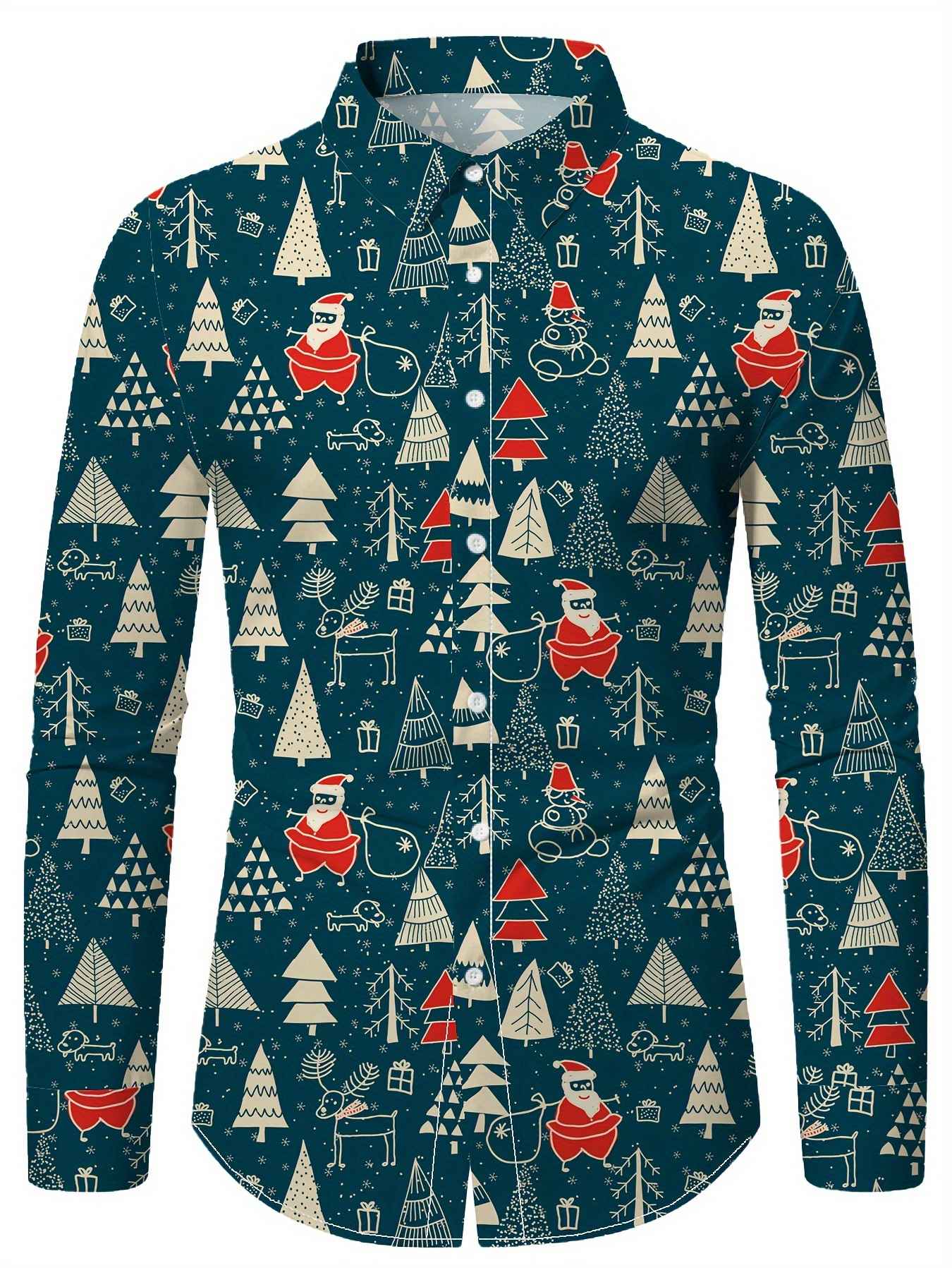 Christmas Festival Theme Men's 3D Printed Formal Shirts Santa Claus Elk Graphic Long Sleeve Shirt Fashion Men's Shirts For Men