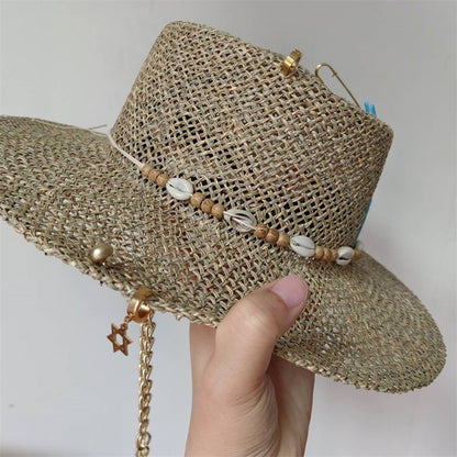 Chapéu de Palha Corrente Punk 2023 Novo Chapéu de Sol Acessórios Corrente Dourada Jazz Hip Hop Chapéu de Verão Estilo Punk Chapéu de Praia Chapéu de Igreja