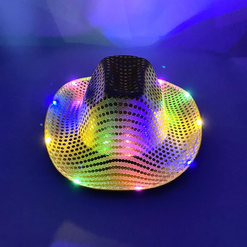 Chapéu de Cowboy LED Sem Fio, Chapéu de Cowboy Luminoso, Chapéu de Cowgirl Rosa para Discoteca, Noivas, Acessórios para Shows, Boates e Festas a Fantasia