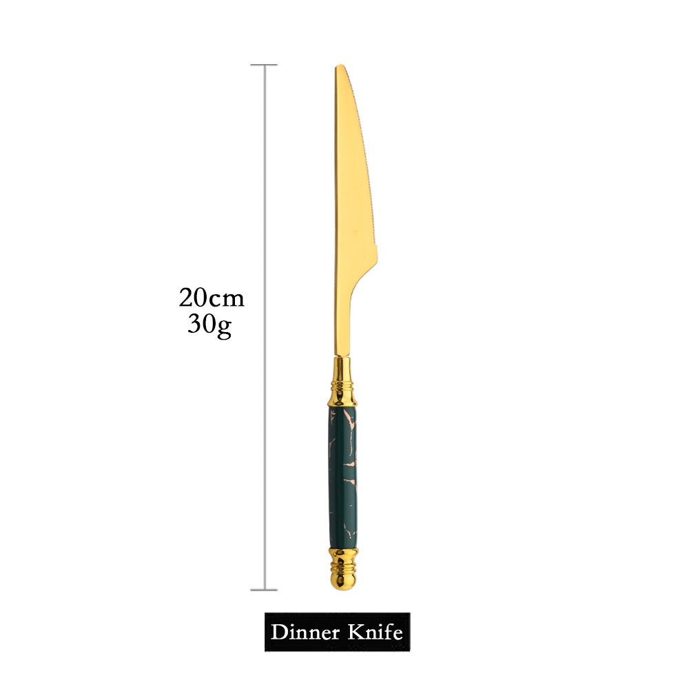New Green Gold Ceramic Handle Dinnerware Cutlery Set Stainless Steel Tableware Western Knife Fork Spoon Flatware Silverware Set
