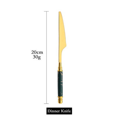 New Green Gold Ceramic Handle Dinnerware Cutlery Set Stainless Steel Tableware Western Knife Fork Spoon Flatware Silverware Set