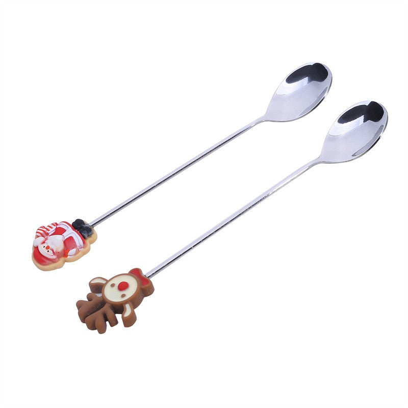 Christmas Gift  Deco Tableware Cutlery Set Elk Christmas Tree Decoration Dessert Spoon Fruit Fork Coffee Spoon Cutlery Gift