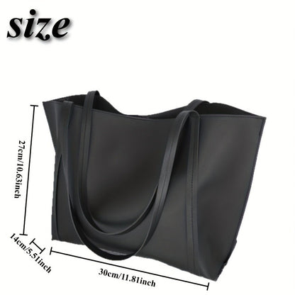 Women's Large Capacity Lightweight Tote Bag Elegant Black Synthetic Shoulder Bag, Spacious Work Travel Handbag for Everyday Use