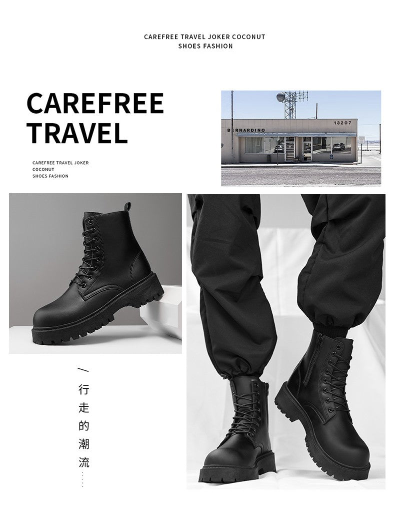 Botas casuais de casal, para quatro estações, masculinas e femininas, de cano alto, em couro, fashion, com sola grossa, antiderrapantes, plus size, para uso ao ar livre