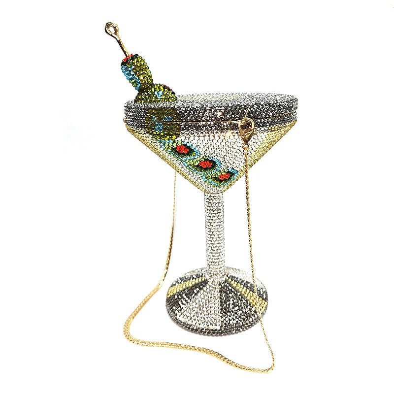 Stunning women rhinestone martini purse bag drink Luxury crystal Olive cocktail clutch bag