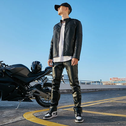 Shilin brand leather jacket men new plush thickened leather coat Slim fit Korean fashion winter casual leather jacket