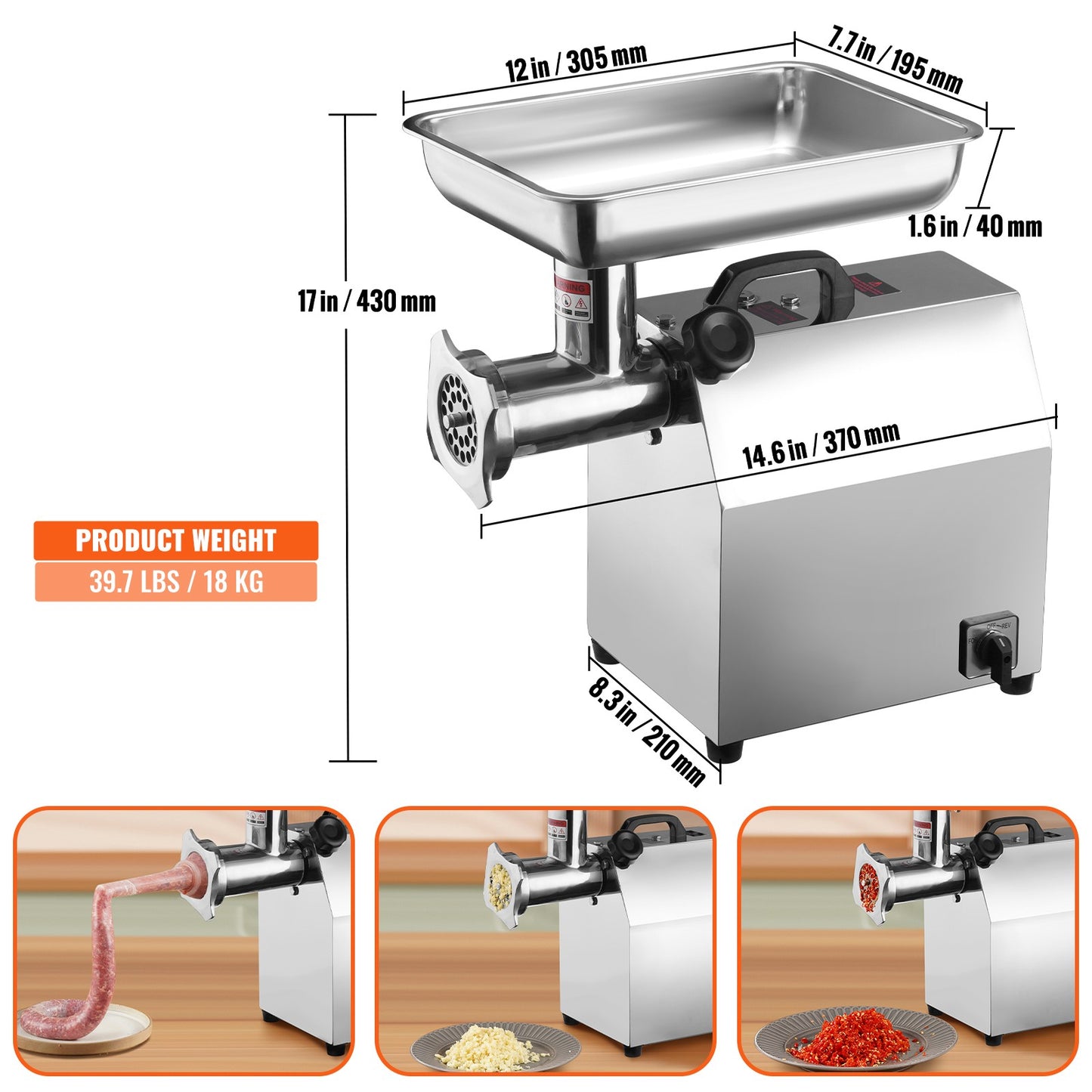 SucceBuy Moedor de Carne Elétrico Processador de Alimentos Máquina de Fazer Linguiça Recheador Picador Amassador de Aço Inoxidável com 2 Lâminas para Cozinha