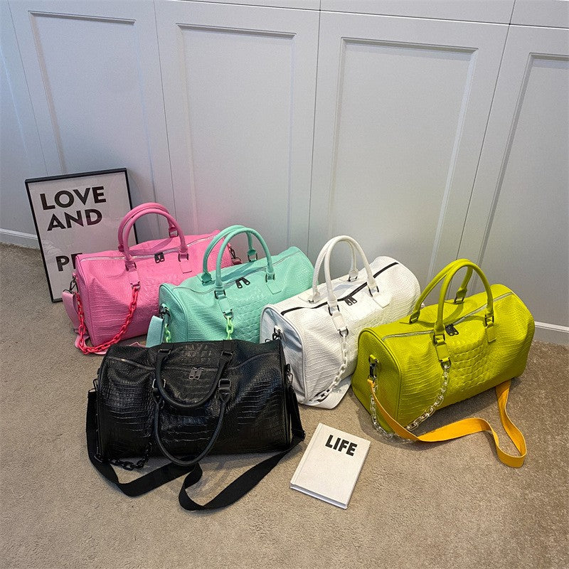 Women Travel Duffel Handbag Large Capacity Business Candy Color Shoulder Bag Waterproof PU Trip Commuting Gym Crossbody Pack