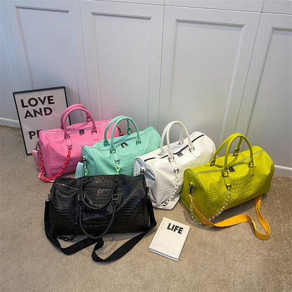 Women Travel Duffel Handbag Large Capacity Business Candy Color Shoulder Bag Waterproof PU Trip Commuting Gym Crossbody Pack