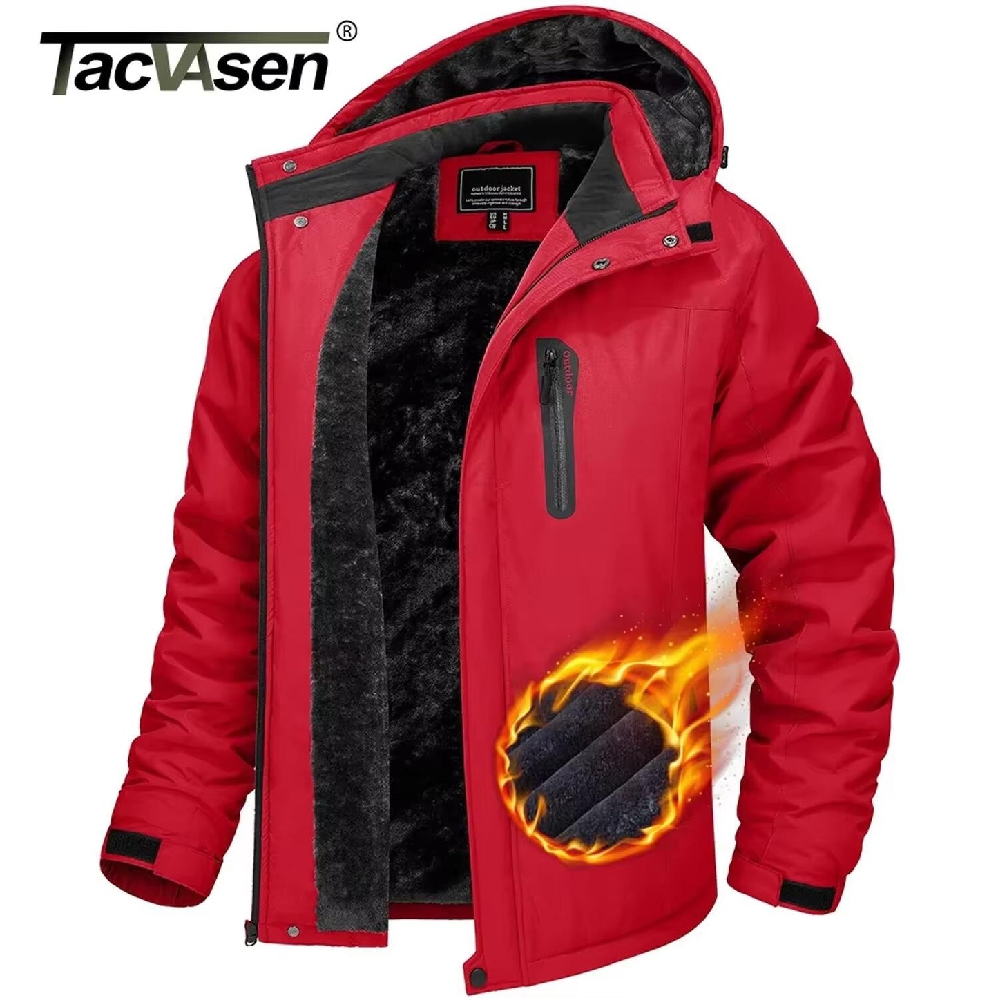 TACVASEN Winter Thicken Fleece Jacket Mens Waterproof Hiking Skiing Jackets Outdoor Mountain Trekking Windbreaker Parka Male