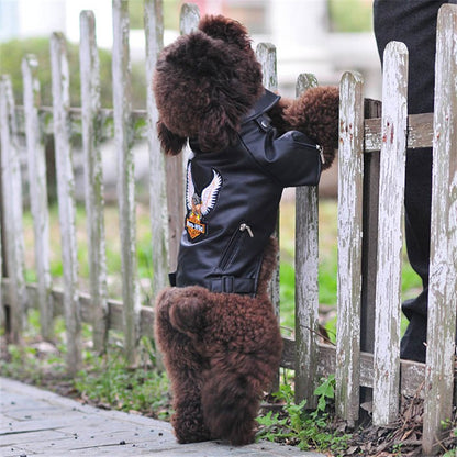 Casaco de Cachorro Padrão Águia Gloriosa Jaqueta de Couro PU Macio Impermeável para Exterior Roupas da Moda para Cães Pequenos (XXS-XXL)