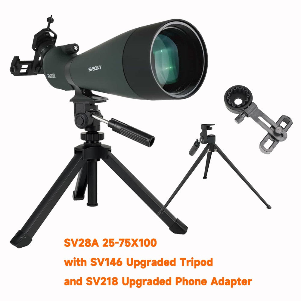 Svbony 25-75x100mm SV28A Lunetas de Observação Anguladas com Tripé e Adaptador de Telefone Telescópio FMC para Observação de Pássaros Observação Diária