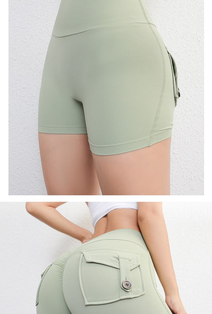 Peach Butt Fitness Shorts Women's Exercise Three-Quarter Pants Cargo Air Dry Pocket Yoga Tight Lift Summer