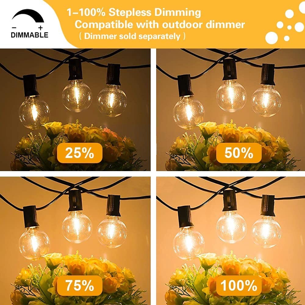 25FT 50FT G40 Fairy String Lights Outdoor Clear Glass Bulbs E12 Socket EU Plug Dimmable Waterproof Patio Decorative Lights Chain