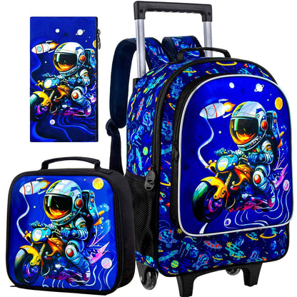 3PCS Astronaut Rolling Backpack for Boys, Kids School Backpacks with Wheels,  UV Printed Roller Wheeled Bookbag