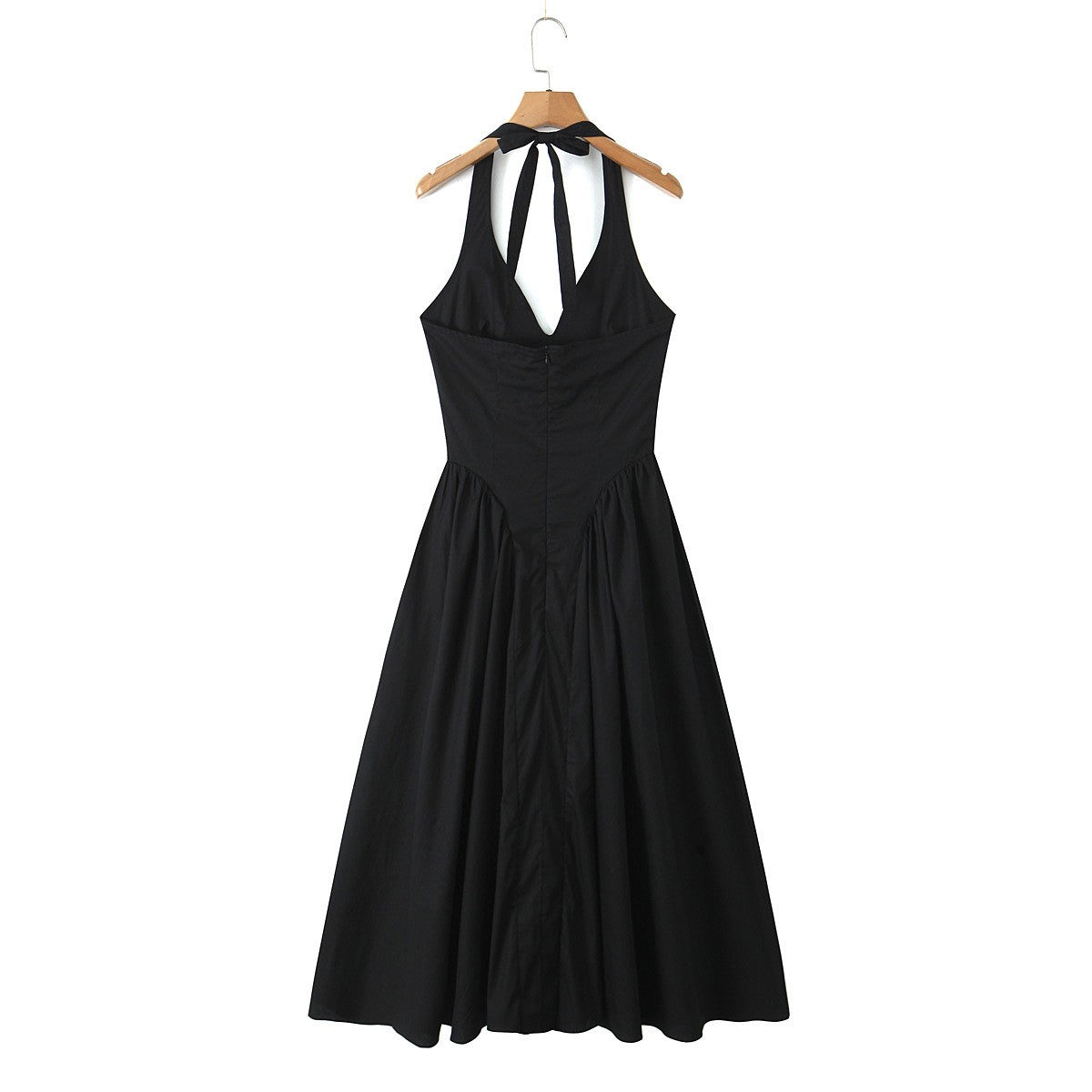 YENKYE Sexy Backless Green Elegant Halter Dress For Women Low Waist A-line Midi