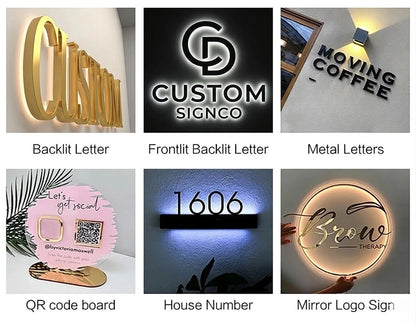 Custom Business Sign 3d Logo Led Light Business Label Advertising Shop  Signs Luminous Acrylic Signboard