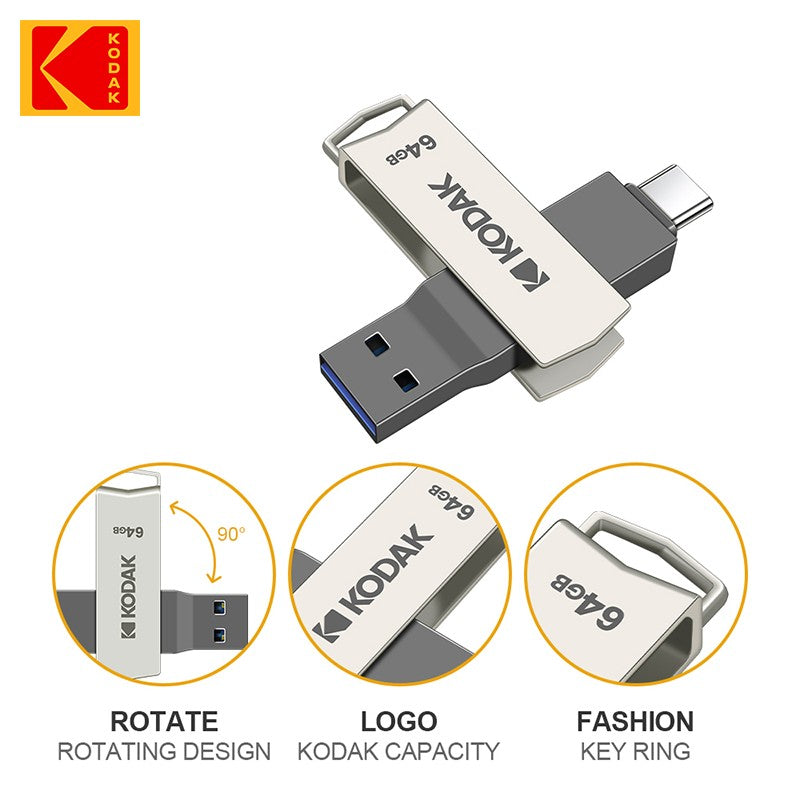 Pen Drive Kodak K273 USB 3.1 OTG 64 GB USB3.1 Gen 1 Tipo C Pen Drive 64G USB-C Cartão de Memória 64gb Alta Velocidade