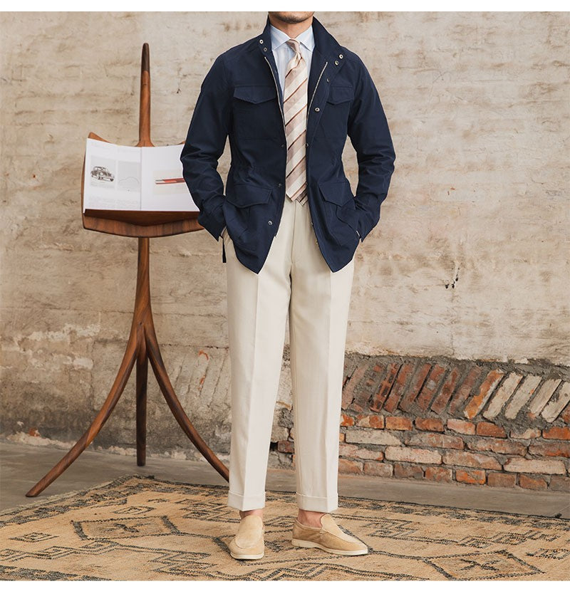 Three Spring and Summer Light Vertical Collar Waist Half Hanging M65 British Jacket Men's Retro Hunting Wear Waterproof Jacket