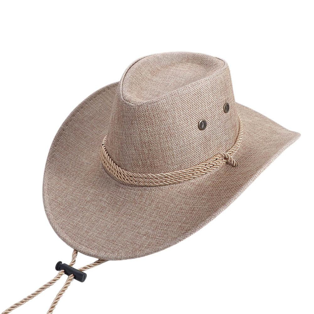 Elegant Linen Western Cowboy Hat Wide Brim Beach Cap Summer Sun Hat Sun Protection Cap Climbing Hat Beach Sunscreen Cap Men/Male