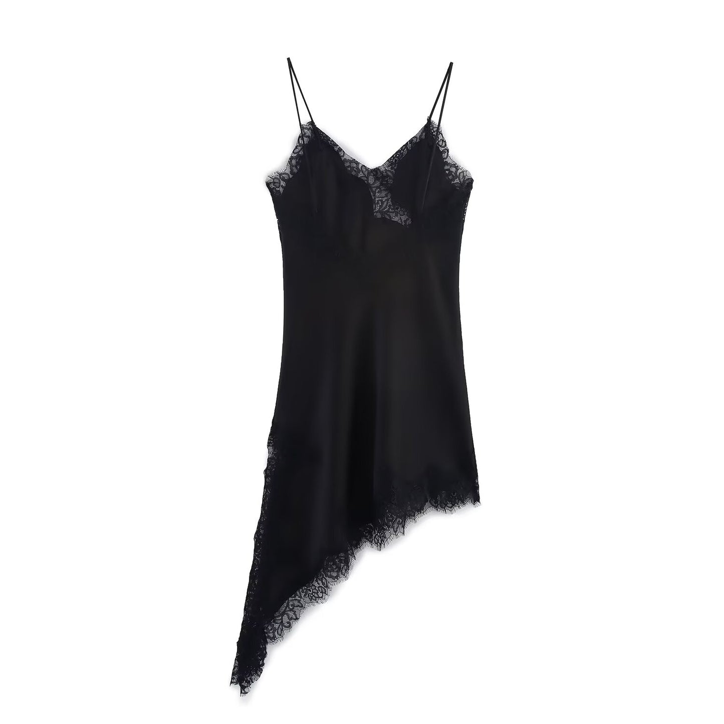 Women Fashion Sexy V-Neck Lace Elegant Halter Dress Asymmetric Hem Dress 2025 Summer New Fashion Holiday Party Beach Dresses