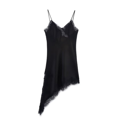 Women Fashion Sexy V-Neck Lace Elegant Halter Dress Asymmetric Hem Dress 2025 Summer New Fashion Holiday Party Beach Dresses