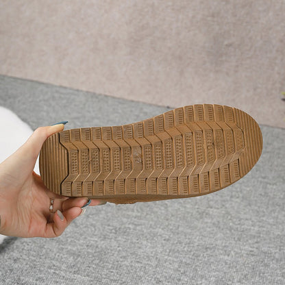 Women's Solid Color Thick Plush Snow Boots Comfortable Warm Flat Ankle Boots Woman Winter Casual Slip On Cotton Shoes Plus Size