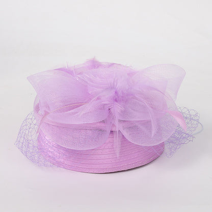 FS Casamento Igreja Chapéus Vermelhos Fascinadores Para Mulheres Com Véu de Pena Festa Coquetel Adorno de Cabeça 2025 Senhora Elegante Chapéu Kentucky Derby