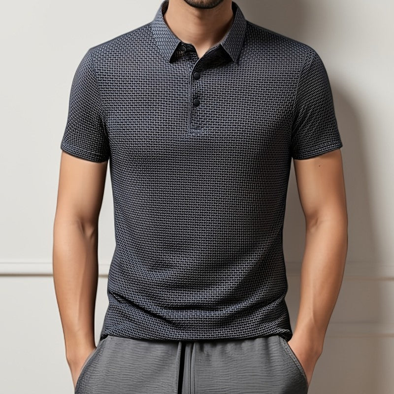 New Men's Business Casual Short Sleeved Bone Flower Solid Color POLO Shirt Fashion Breathable Comfortable Summer Versatile Top