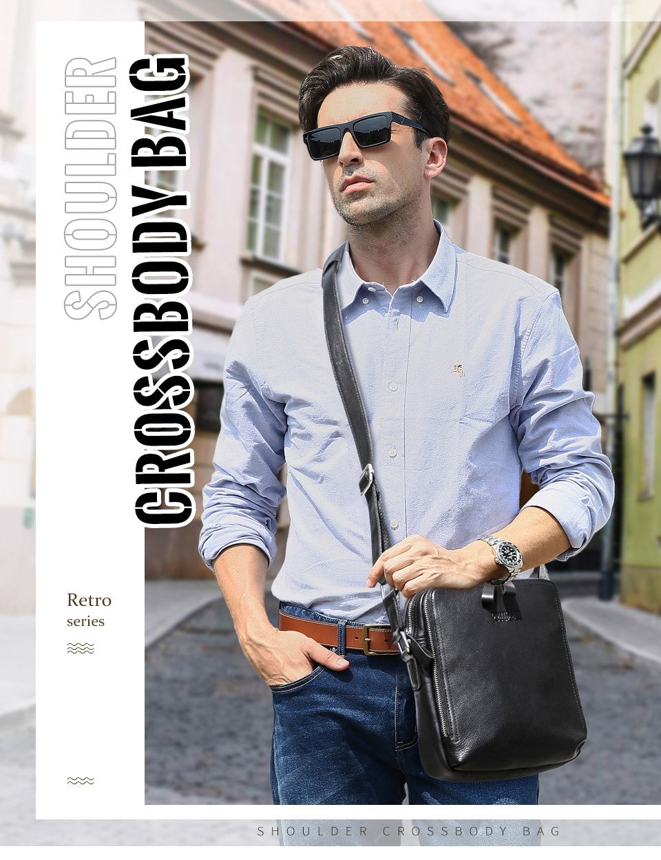 CONTACT'S Genuine Leather Men's Messenger Bag Vintage Sling Shoulder Bags for 7.9" iPad Mini High Quality Male Crossbody Bag Men